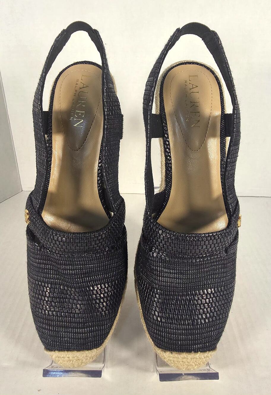 Lauren Ralph Lauren‎ Penelopie Wedge Espadrille Sandals Navy RL Logo Size 8B